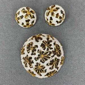 Trifari Earrings and Brooch‎ white and gold